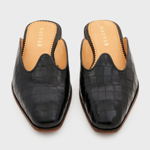 Nagra Slip | Midnight Black Croco Leather
